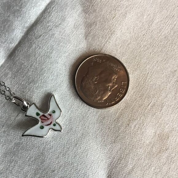 Sterling Silver Enamel Dove Necklace - Picture 3 of 9
